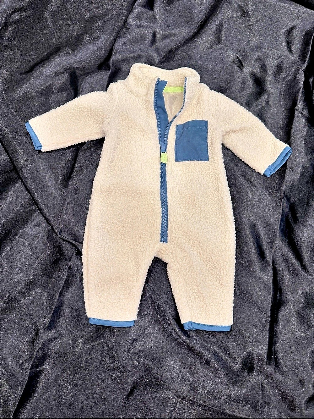 Carter's Baby Boy Color Block Fleece Zip-Up Jumpsuit Cream & Blue